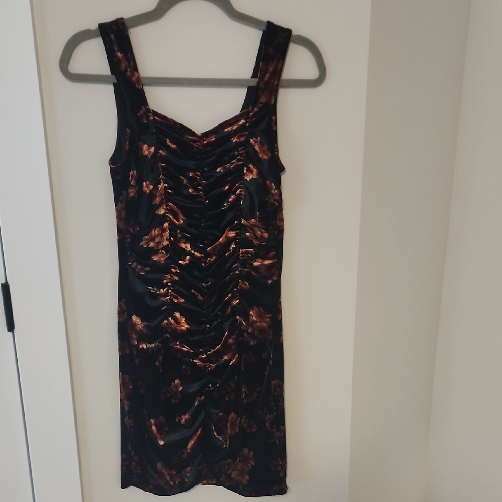 Free People Black and Brown Floral Mini Dress